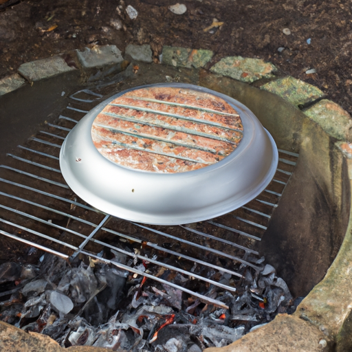 A Dutch oven placed over hot coals, ready for grilling delicious burgers.